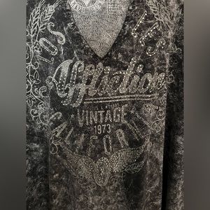 Affliction Black and white ombré hoodie with rhinestones